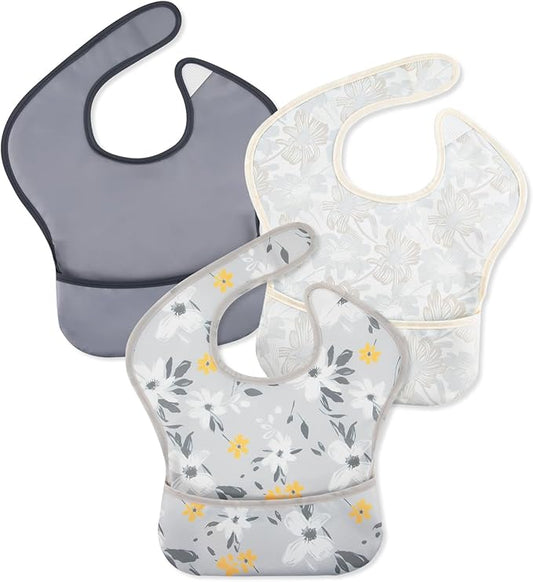 CIVARUA KIDS 3-Pack Waterproof Baby Bibs for Eating - Mess Proof Lightweight Toddler Feeding Bibs with Large Food Catcher