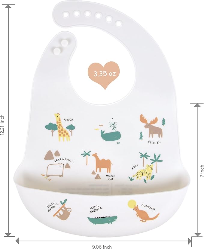 BEBE FAVOUR 2 Pack Silicone Baby Bibs Adjustable Fit Waterproof Bib With Leak Proof Food Pouch Catcher for Eating Boys Girls