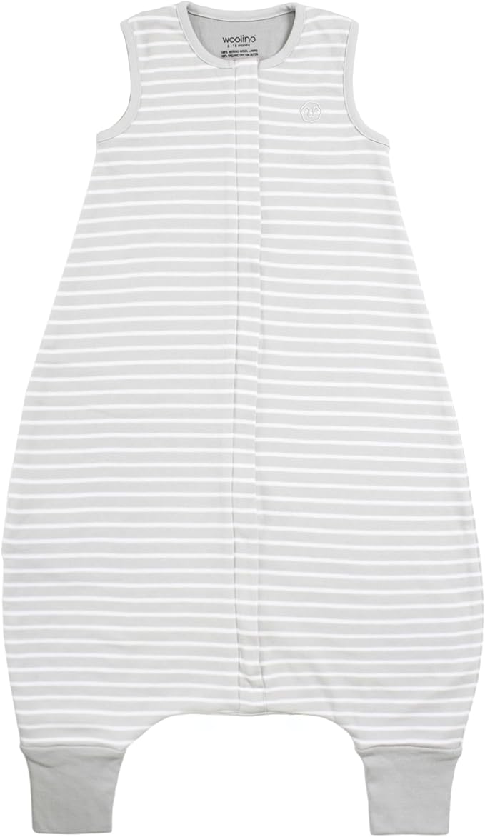 Woolino 4 Season Baby Sleep Bag with feet, Merino Wool and Organic Cotton Walker Sleep Bag Sack, 6-18m, Birch Gray