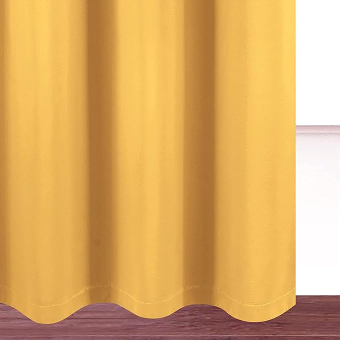 LEMOMO 100% Blackout Curtains 52 x 95 Inch/Yellow Curtains 2 Panels with Black Lining Room Darkening Thermal Insulated Bedroom Curtains
