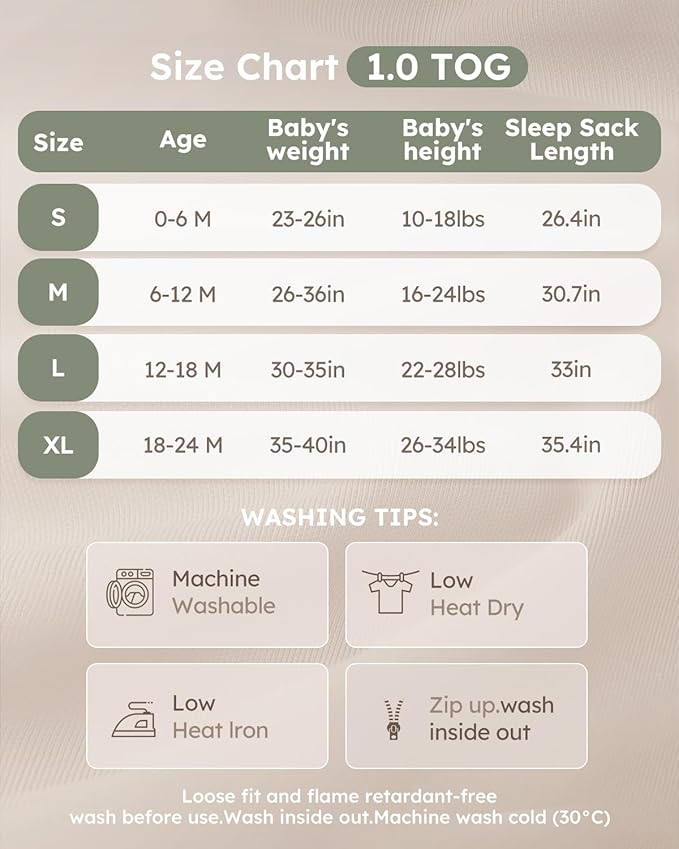Yoofoss Rayon Made from Bamboo Baby Sleep Sack 12-18 Months 1.0 Tog Baby Wearable Blanket, Super Soft Infant Toddler Sleeping Sack 2-Way Zipper