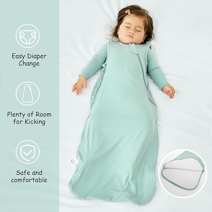 Supersoft Rayon Made from Bamboo Sleep Sack 12-18 Months 0.5 Tog Lightweight Toddler Sleep Sack Baby Wearable Blanket with 2-Way Zipper Summer Unisex Sleeping Bag for Babies - Green