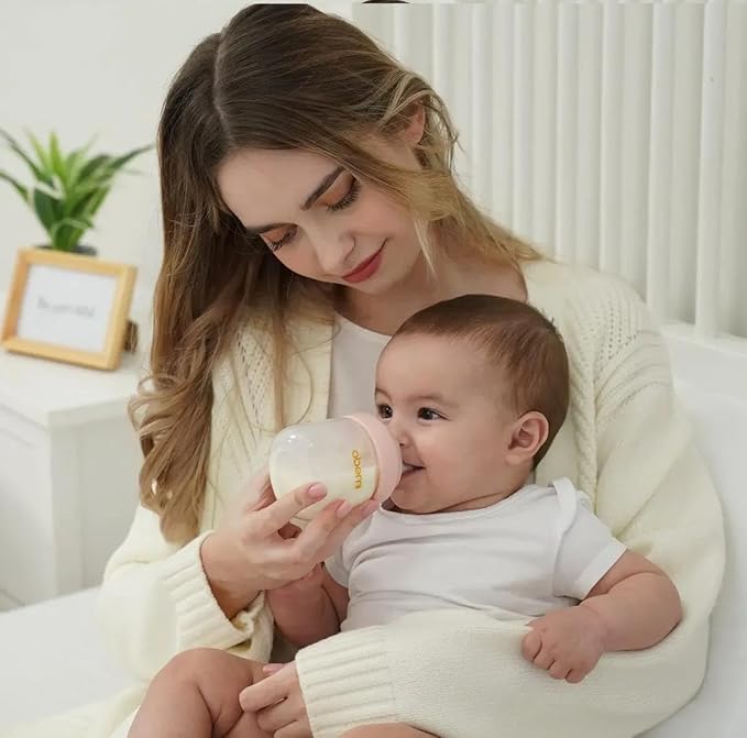 Oberni Baby Bottles with Off-Centered Natural Flow Nipple for 0+ Months Newborn, Pink/1Pack