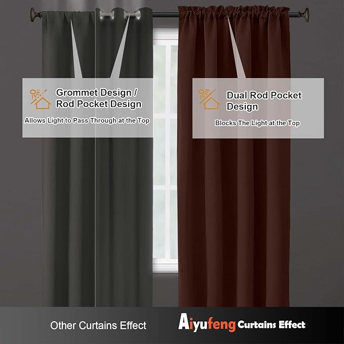 Aiyufeng Terracotta Short Blackout Curtains for Bedroom 54 Inches Long 2 Panels Set, Solid Thermal Insulated, Energy Saving Window Treatment Curtains Blackout Drapes, W40 x L54 Inch, Terracotta
