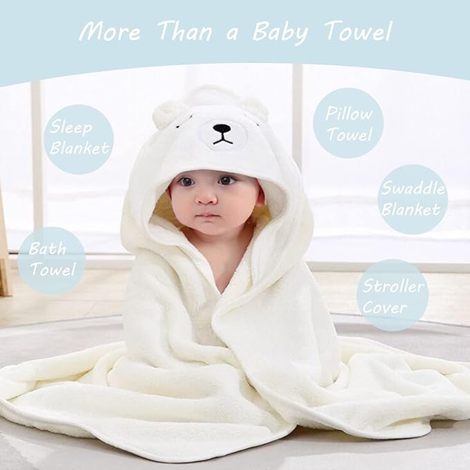 2 Pack Hooded Baby Towel - Premium Soft Bath Towel for Bathtub for Babie, Newborn, Infant - Ultra Absorbent, Natural Baby Stuff Towel for Boy and Girl (White & Blue)