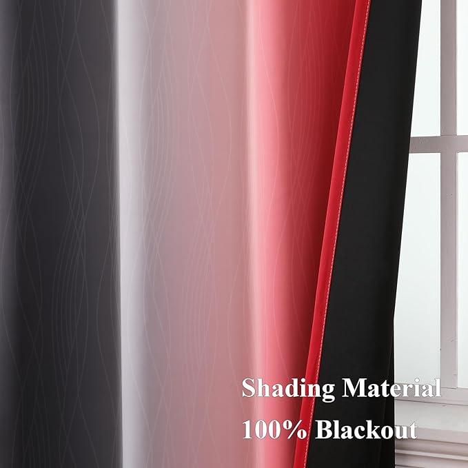 Estelar Textiler Black and Red Ombre Blackout Curtains 90 Inches Long 2 Panels Set, Thermal Insulated Gradient Drapes for Bedroom, Full Room Darkening Energy Saving Curtains for Living Room,52Wx90L