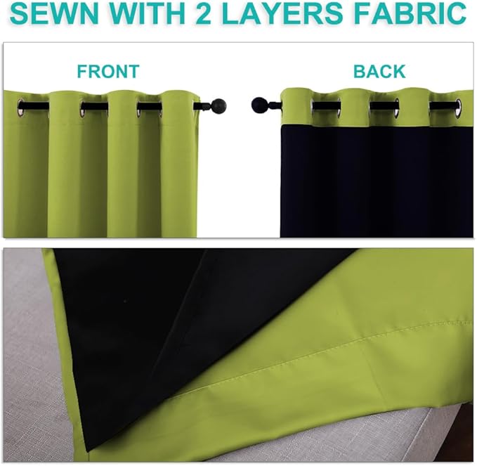 NICETOWN Blackout Curtains 84 inches Long, 2 Pieces, 42" Wide Each Panel, Fresh Green, Full Light Blocking Drapes with Black Liner for Nursery, Thermal Insulated Draperies for Hall, Villa