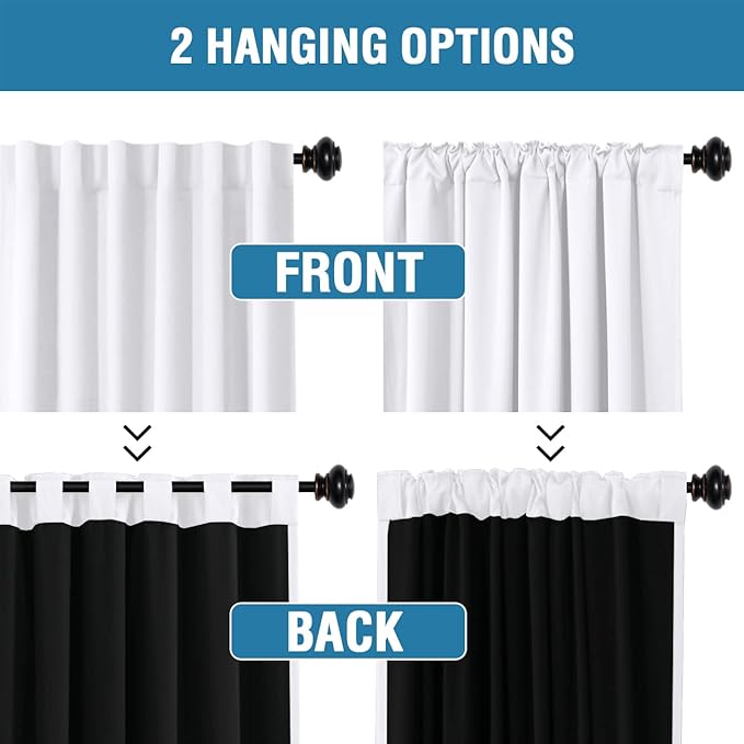 H.VERSAILTEX 100% Blackout Curtains for Bedroom with Black Liner Full Room Darkening Curtains 84 Inches Long Thermal Insulated Back Tab/Rod Pocket Window Drapes for Living Room, 2 Panels, Pure White