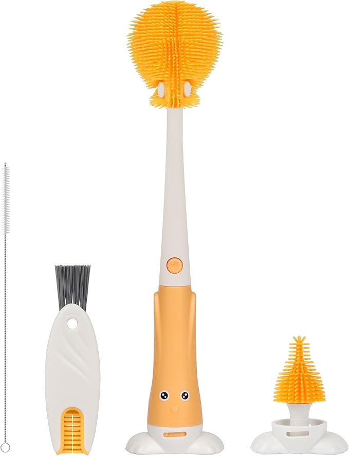 FURNIPLAS 7-in-1 Bottle Cleaner Brush Kit, Long Handle Silicone Baby Bottles Cleaning Brush Set, 360° Flexible Multifunctional Water Bottle Washer for Baby Bottles, Breast Pump, Spout, Nipple & Straw