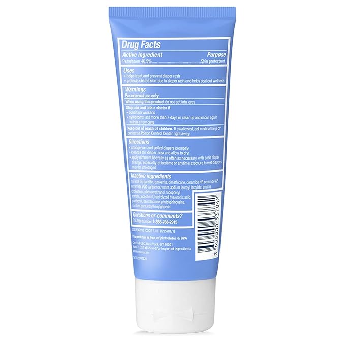 CeraVe Diaper Rash Cream, Baby Healing Ointment for Extra Dry, Cracked Skin, Diaper Cream with Ceramides & Vitamin E, Lanolin, Fragrance, Paraben, Dye, Phthalates & Sulfate Free, 3 Ounce