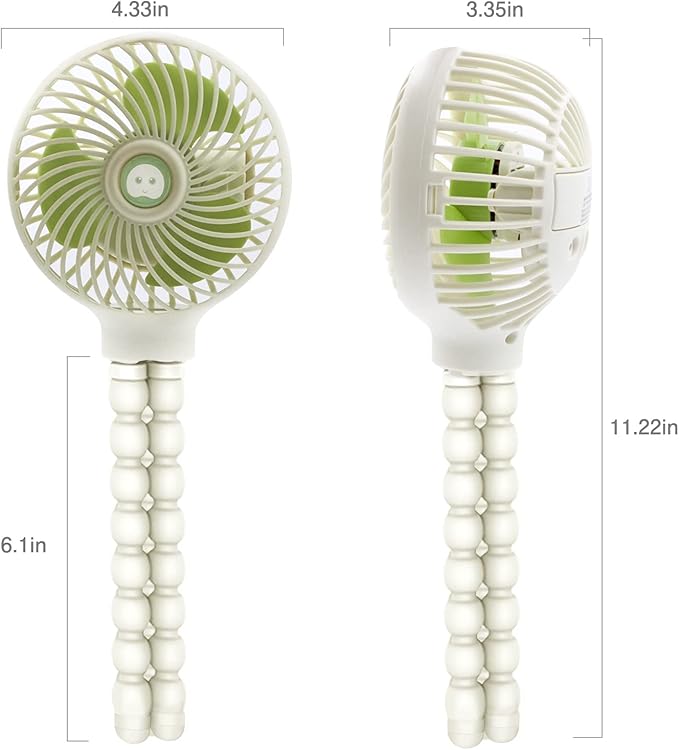 TRELC Mini Stroller Fan, 19H Ultra-long Battery Life, Personal Handheld Clip on Portable Rechargeable Fan with Flexible Tripod, Gift for Children Baby Office Room Car Travel BBQ Gym (White)