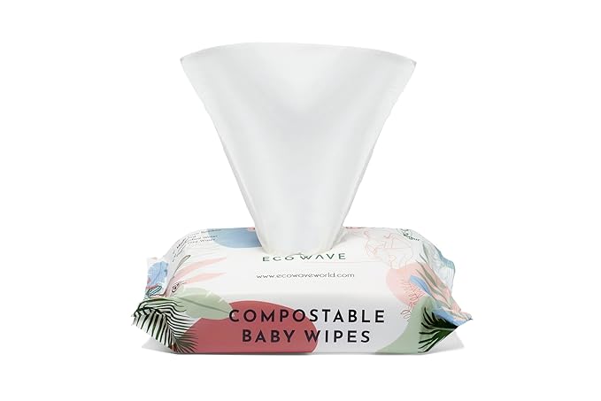 Eco Wave Baby Wipes, 100% Compostable Eco-Friendly Bamboo Wipes, Unscented, Hypoallergenic, Vegan, Alcohol-Free, Suitable For Sensitive Skin (Pack of 12)