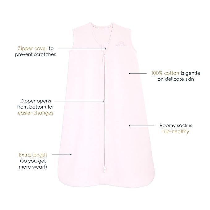 HALO SleepSack, 100% Cotton Wearable Blanket, Swaddle Transition Sleeping Bag, TOG 0.5, Soft Pink, Small, 0-6 Months