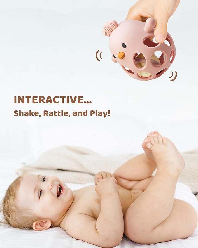 ChooKaChoo 2-in-1 Baby Teething Rattle Toy, Sensory Grasping Teether for Infants 3-12 Months, 100% Food-Grade Silicone, Easy to Hold, Soothing & Developmental, BPA Free