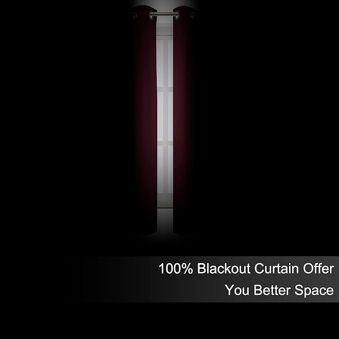 LEMOMO 100% Blackout Curtains 52 x 72 Inch Burgundy Red Curtains 2 Panels Darkening Thermal Insulated Bedroom Curtains