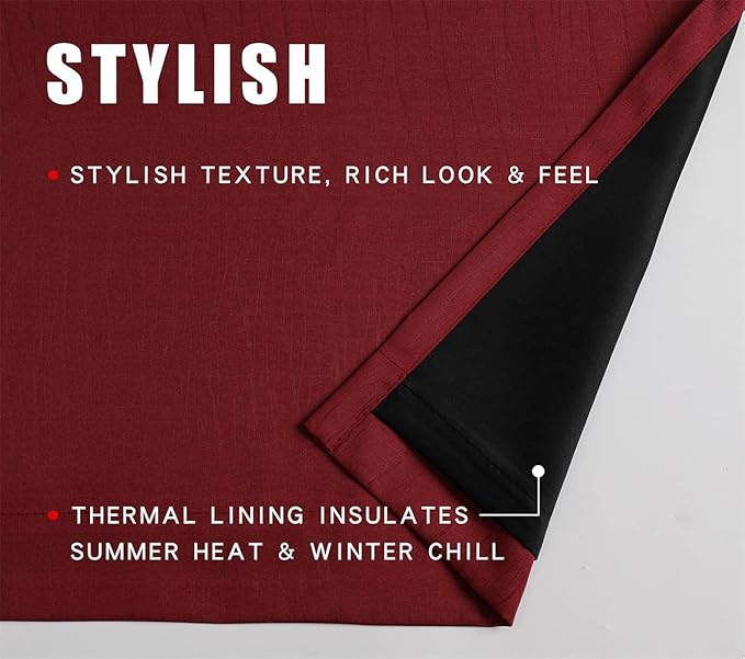 G2000 100% Blackout Curtains for Bedroom & Living Room - 95 Inch Burgundy Red, Thermal Lined, Insulated, Light Blocking, Noise Reducing, 2 Panels