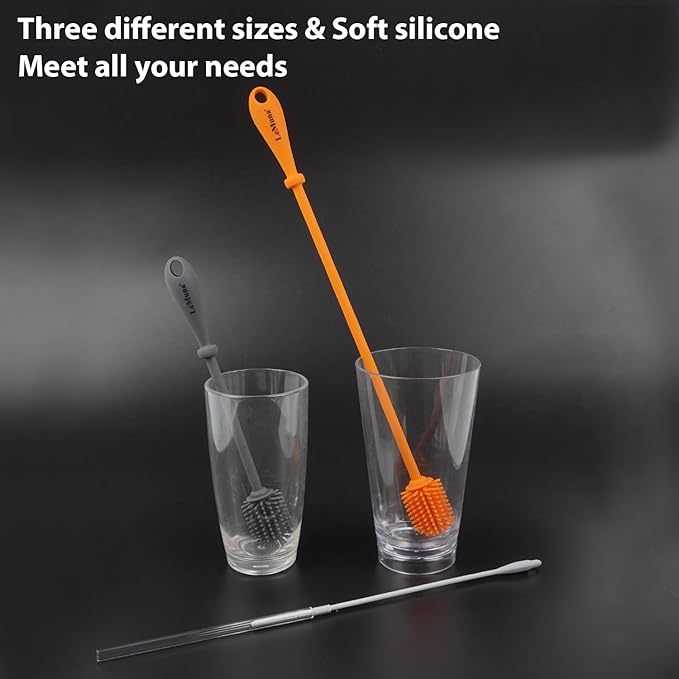 LeMuna Silicone Bottle Brush Set - Silicone Straw Brush for Narrow Neck, Hydro Flask, Sports Bottle & Glassware
