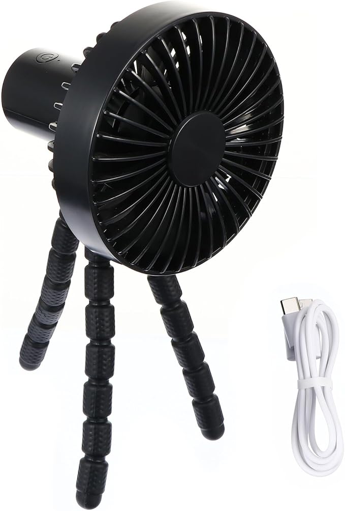 Milisten Portable Mini Stroller Fan with Flexible Tripod, Rechargeable Battery Operated Air Cooler for Outdoor Travel and Office Use, Black