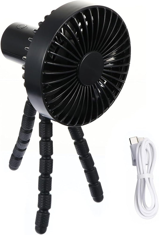Milisten Portable Mini Stroller Fan with Flexible Tripod, Rechargeable Battery Operated Air Cooler for Outdoor Travel and Office Use, Black