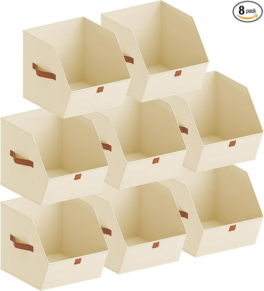Fabric Closet Storage Cubes - 8 Pack Square Storage Bins with Dual Handles for Clothes, Towels, Toys, Cube Storage Organizers for Bedroom, Nursery, Shelves, Closet, Small Spaces, Beige