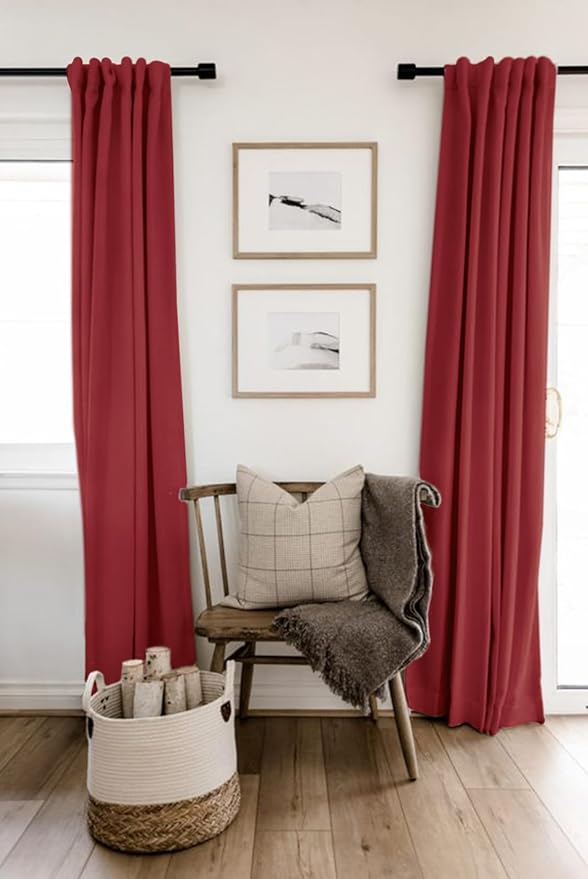 100% Blackout Shield Linen Blackout Curtains for Bedroom 102 Inches Long, Back Tab/Rod Pocket Living Room Drapes, Thermal Insulated Blackout Curtains 2 Panels Set, 50" W x 102" L, Red
