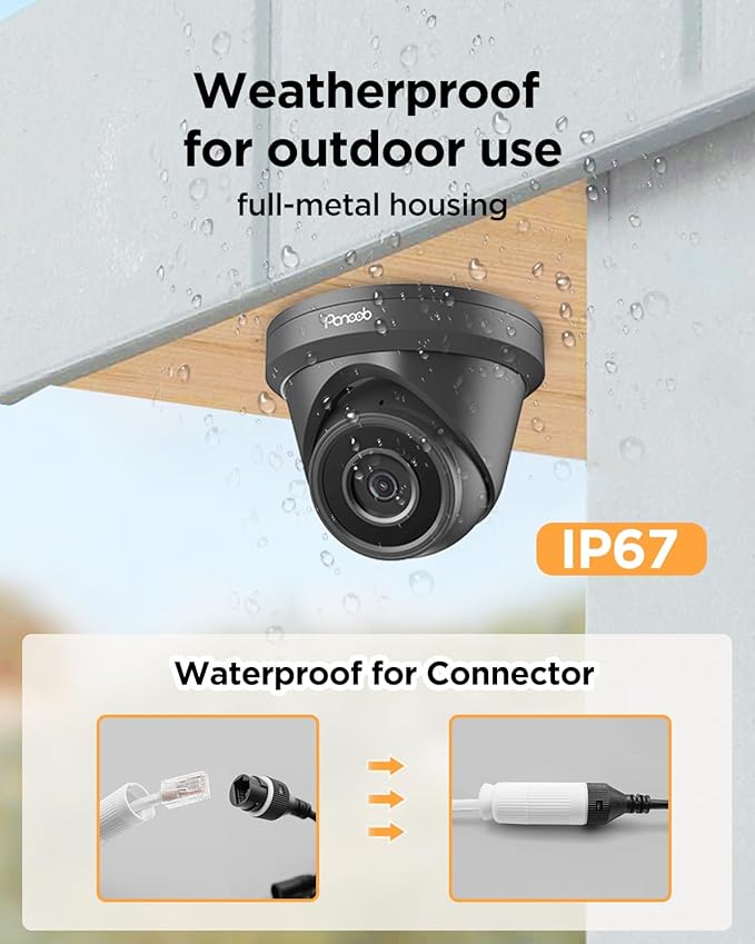 4K 16 Channel Security Camera System – 16x 5MP Wired IP Turret Dome Cameras with AI Human Detection, Built-in Mic, Remote Access, 4TB HDD NVR, 24/7 Recording, PD93A31616-5M-1