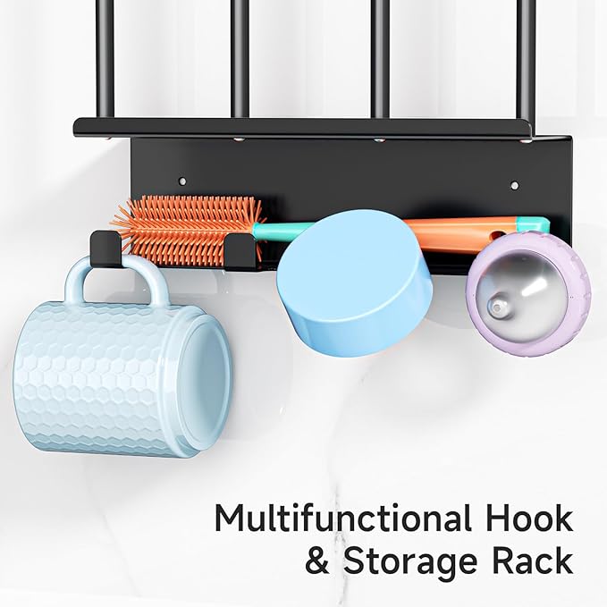 Wall Mounted Water Bottle Drying Rack, Baby Bottle Dryer Rack, Metal Cup Rack Dryer Stand, Mug Holder with Storage Rack, Mug Hooks for Bottle Cap, Bottle Drying Rack for Cups, Plastic Bags (Black)