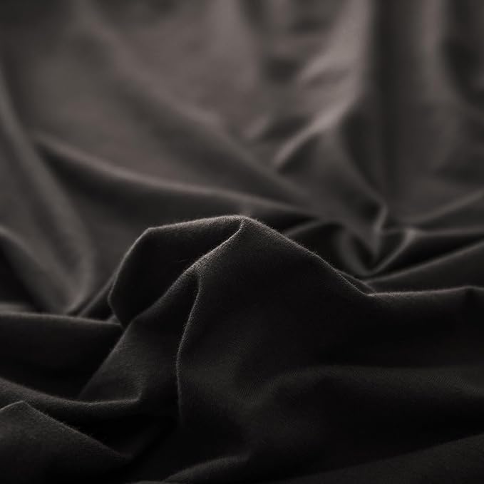 PURE ERA Jersey Knit 4pc Bed Sheet Set 100% T-Shirt Heather Cotton Super Soft Comfy Breathable Fits Mattress Up to 20" Extra Deep Pocket (Solid Black, Queen)