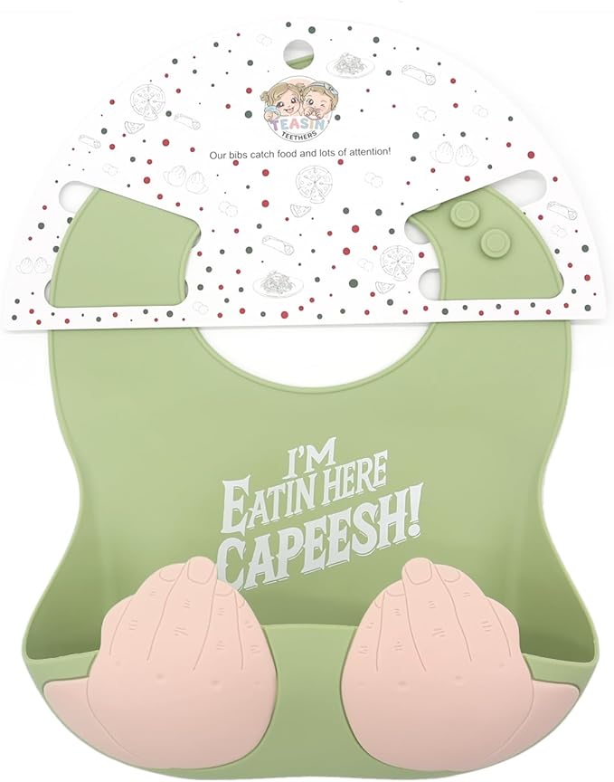 Teasin' Teethers Funny Italian Silicone Baby Bib with Pocket Food Catcher for Toddlers and Infants Funny Baby Bib Gift