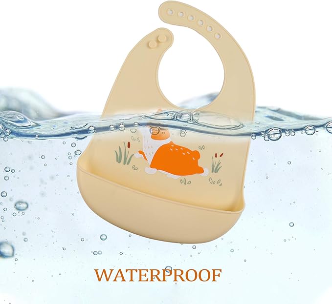 YINGJEE Baby Silicone Feeding Bibs, 3pcs Adjustable Waterproof Bibs for Feeding