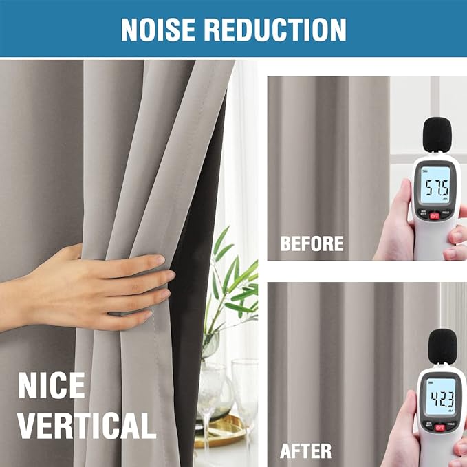 H.VERSAILTEX 100% Blackout Curtains for Bedroom with Black Liner Full Room Darkening Curtains 54 Inches Long Thermal Insulated Back Tab/Rod Pocket Window Drapes for Living Room, 2 Panels, Warm Taupe
