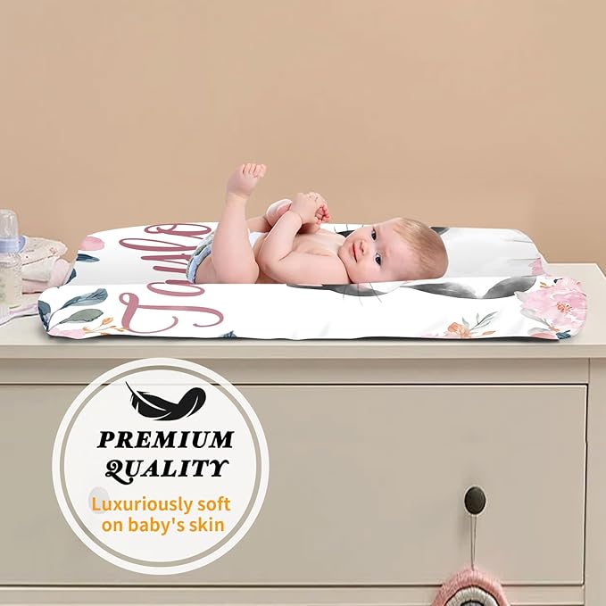 Custom Changing Pad Cover Set - Jersey Knit Ultra Soft Unisex Waterproof Diaper Changing Table Covers with Personalized Name for Baby Boys Girls - Comfy Cozy 2 Pcs Set Style10