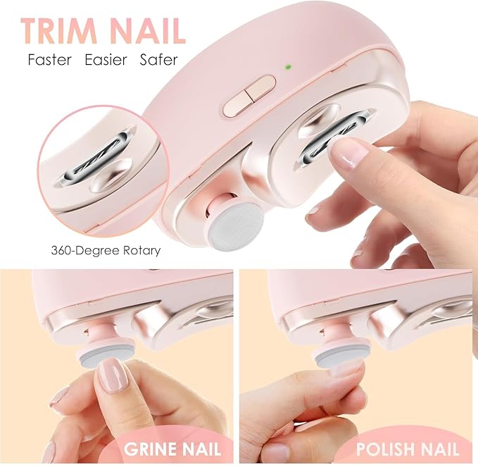 Electric Nail Clipper Upgraded 3 in 1 Automatic - with Polishing, Dust Storage & LED Light, Nail File Toenail Trimmer, Gifts for Women Men Mom Her Him Kids Adults Senior Baby Teacher Students (Pink)