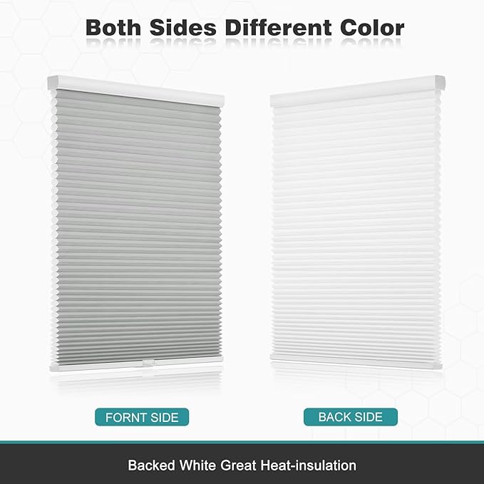 Changshade Cordless Cellular Shades, Light Filtering Honeycomb Shades for Windows, Pull Down Pleated Blinds, Easy to Install for Indoor Windows and French Doors,27" W x 72" H, Grey