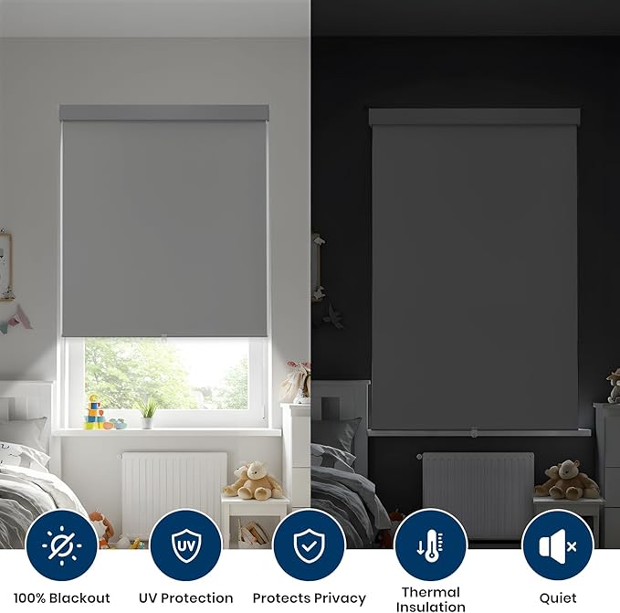 Blackout Cordless Roller Shades Blinds for Windows,Free-Stop Window Shades Pull Down,Blackout Blinds for Indoor Windows,Home,Office,Thermal Insulated Fabric, UV Protection,Grey,26" W x 72" H