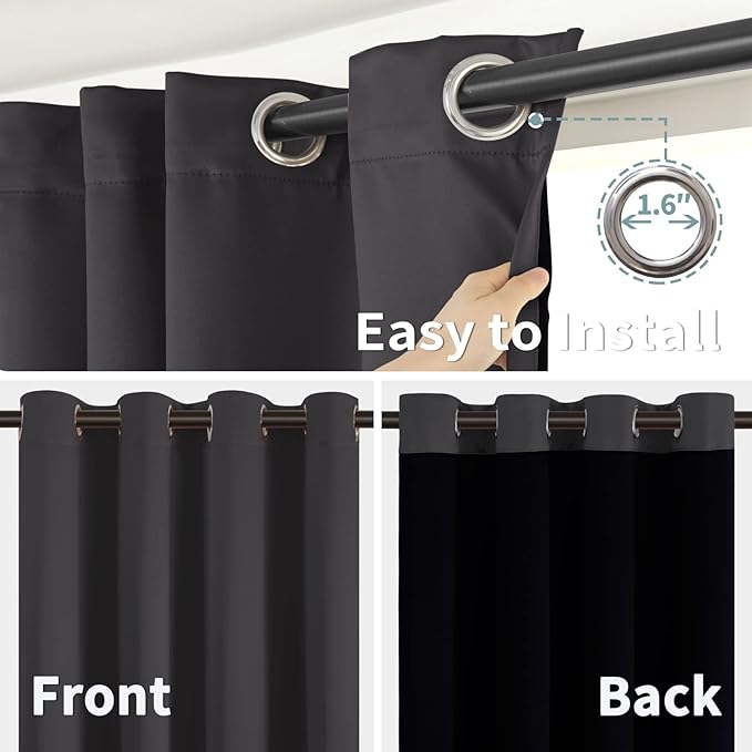BGment Short Blackout Curtains 30 Inch Length 2 Panels, Thermal Insulated Total Light Blocking Curtains for Bedroom, Grommet Window Drapes with Thick Black Liner, 42 Inch Wide Each Panel, Dark Grey