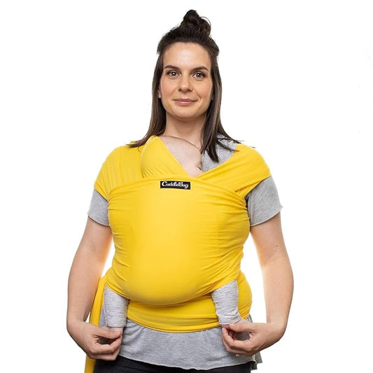 Cuddlebug Hands-Free Baby Carrier - Soft & Stretchy Wrap for Newborn to Toddler 7-35 lbs - One-Size-Fits-All Hip-Healthy Holder (Yellow)