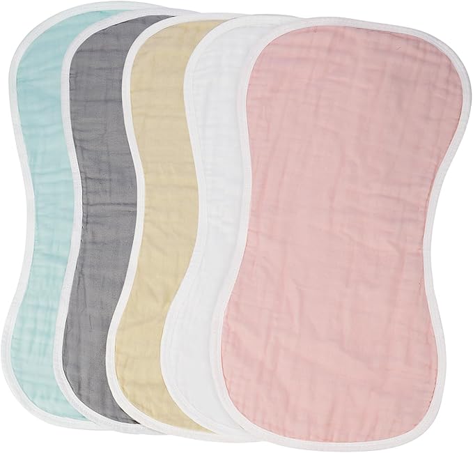 MUKIN Baby Muslin Burp Cloths and Burping Cloth,Soft Absorbent for Boys Girls,5 Pack Cotton Newborn Burp Bibs face Cloths (Multicolored)