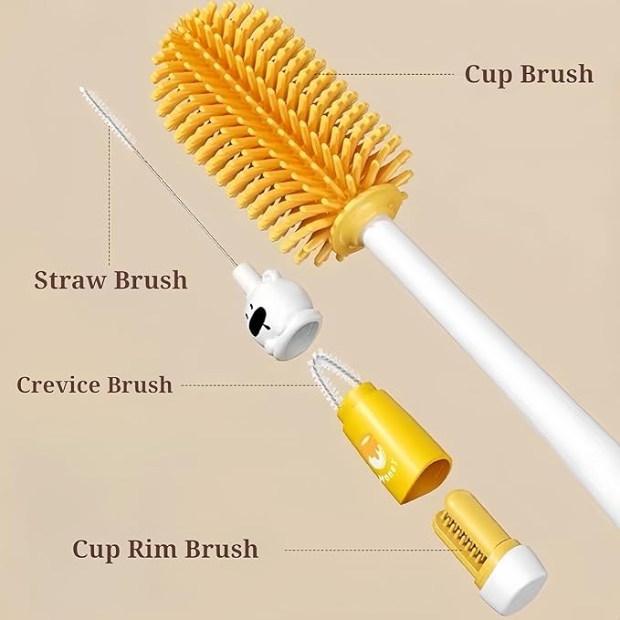 Pevxuoleo 4-in-1 Silicone Water Bottle Cleaning Brush Kit, Long Handle Straw Brush for Reusable Bottles, Mugs, Travel Cups, Wine Glasses,Multi-Purpose Cleaning Tools Set(Green)