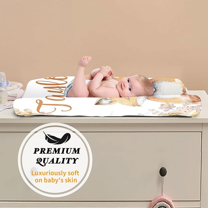 Custom Changing Pad Cover Set - Jersey Knit Ultra Soft Unisex Waterproof Diaper Changing Table Covers with Personalized Name for Baby Boys Girls - Comfy Cozy 2 Pcs Set Style05