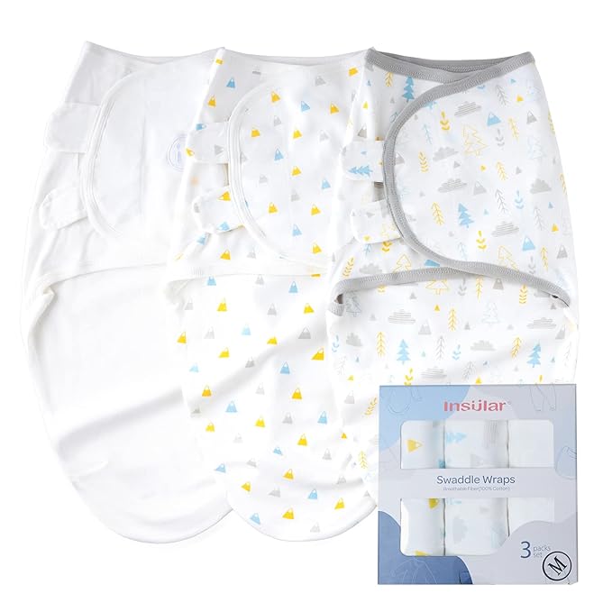 insular Baby Swaddle Wrap, Swaddle Blanket for Newborn and Infant, Adjustable Swaddling Set for Boy and Girl, Soft Cotton Baby Sleep Sack 3 Pack, Forest, Medium(3-6 Month)