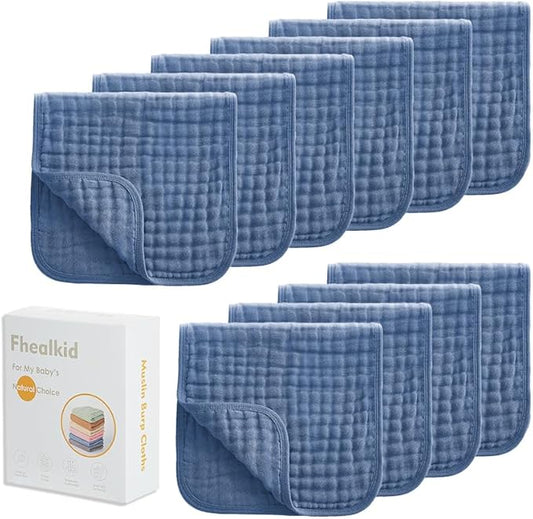 Muslin Burp Cloths Sets Newborn Baby Boy Essentials Must Haves 100% Cotton 10 Pack 22" X 10",6-Layer Baby Bibs & Burp Cloths for Baby Drool and Messes - Soft, Safe & Gentle for Boys & Girls Multi