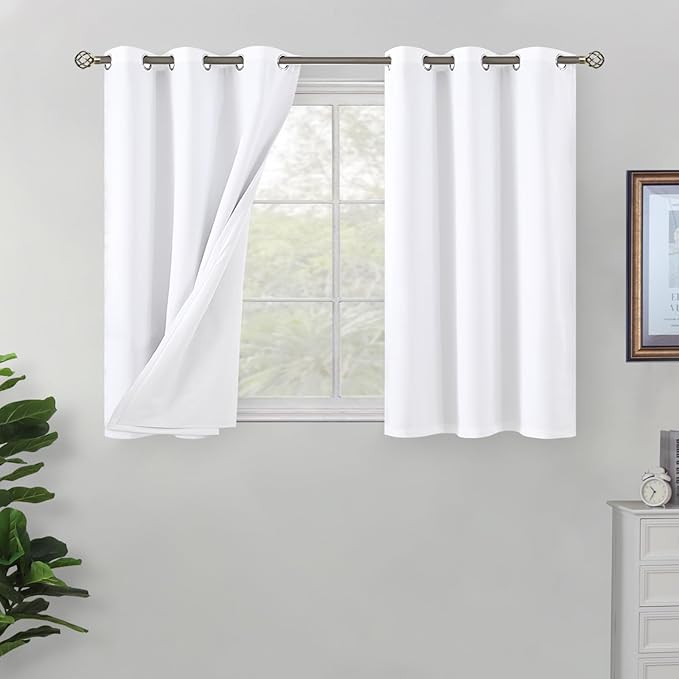 BGment Short Blackout Curtains 30 Inch Long 2 Panels - 100% Room Darkening Bedroom Curtains for Small Window, Thermal Insulated Soundproof Grommet Curtains for Loft/Basement, 42 Wide, Pure White