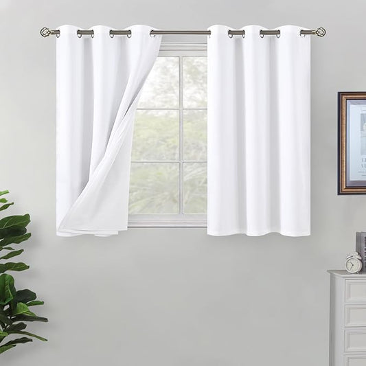 BGment Short Blackout Curtains 30 Inch Long 2 Panels - 100% Room Darkening Bedroom Curtains for Small Window, Thermal Insulated Soundproof Grommet Curtains for Loft/Basement, 42 Wide, Pure White