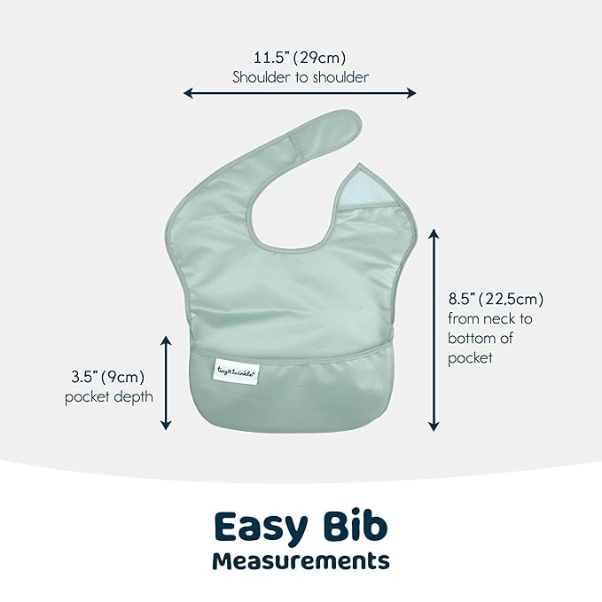 Tiny Twinkle Mess-Proof Baby Bibs for Eating | Waterproof, Wipeable Toddler Bibs with Catch-All Pocket | Feeding Bibs for Girls & Boys(5 Pack,Unisex Solids)