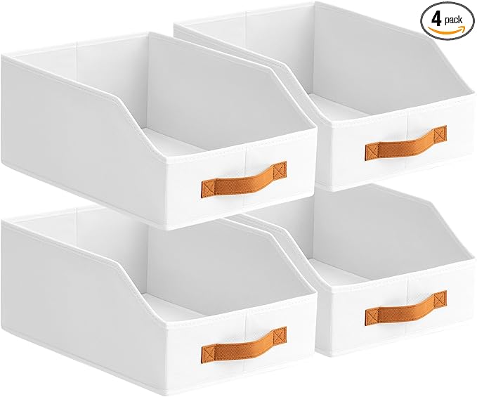 Fabric Storage Bins for Organizing - 4 Pack Large Trapezoid Collapsible Storage Bins with Front Handle, Closet Organizers and Storage for Bedroom, Home Shelves, Small Spaces, White