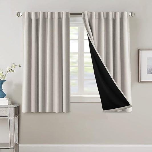 H.VERSAILTEX 100% Blackout Curtains for Bedroom with Black Liner Full Room Darkening Curtains 54 Inch Long Thermal Insulated Back Tab/Rod Pocket Window Drapes for Living Room, 2 Panels, Pumice Stone
