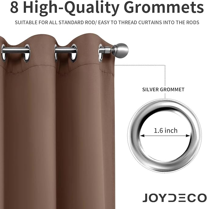 Joydeco Blackout Curtains 72 Inch Length 2 Panels Set, Thermal Insulated Long Curtains& Drapes 2 Burg, Room Darkening Grommet Drapes for Living Room Bedroom Window (W52 x L72 Inch, Brown)