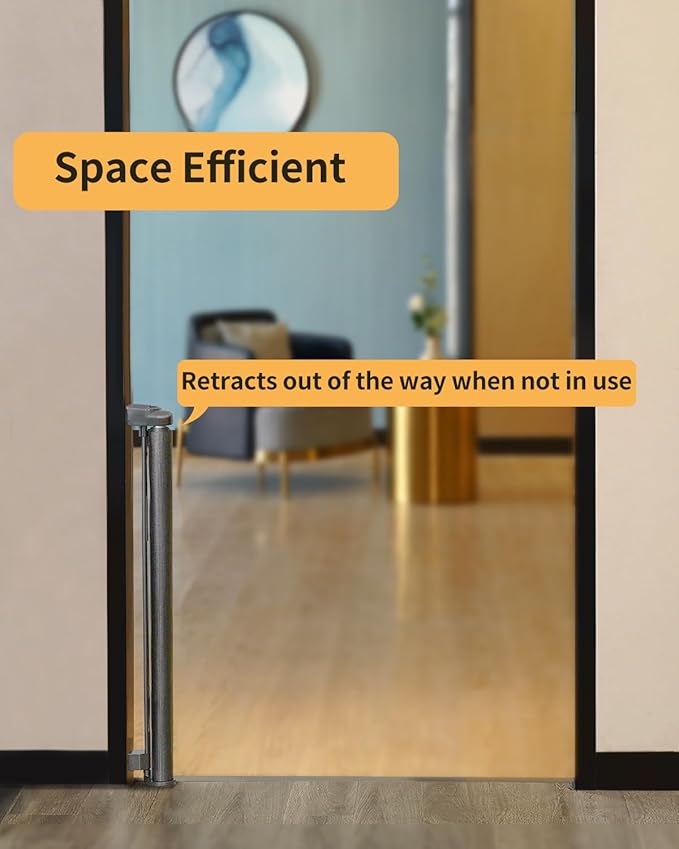 Retractable Baby Gate,Mesh Baby Gate or Mesh Dog Gate,33" Tall,Extends up to 55" Wide,Child Safety Gate for Doorways, Stairs, Hallways, Indoor/Outdoor（Grey,33"x55"