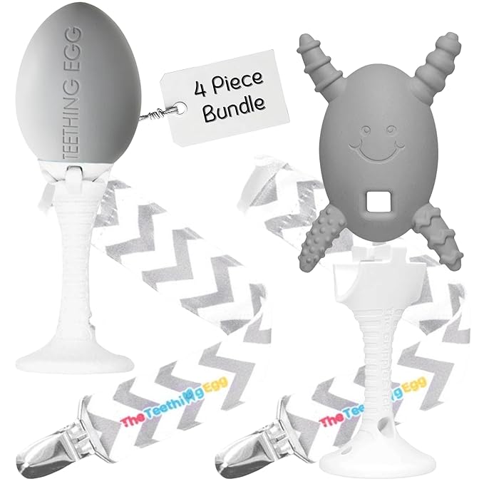 The Teething Egg and Molar Magician Bundle - Baby Development Toys, Teether for 3-12+ Old Boy or Girl, Sensory Toys, A Baby Registry Must Have, 4 Items, Gray